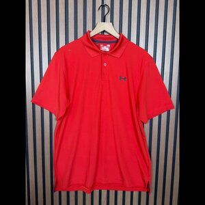 Under Armour Polo Shirt Large Mens Red Short Sleeve Loose Fit Casual